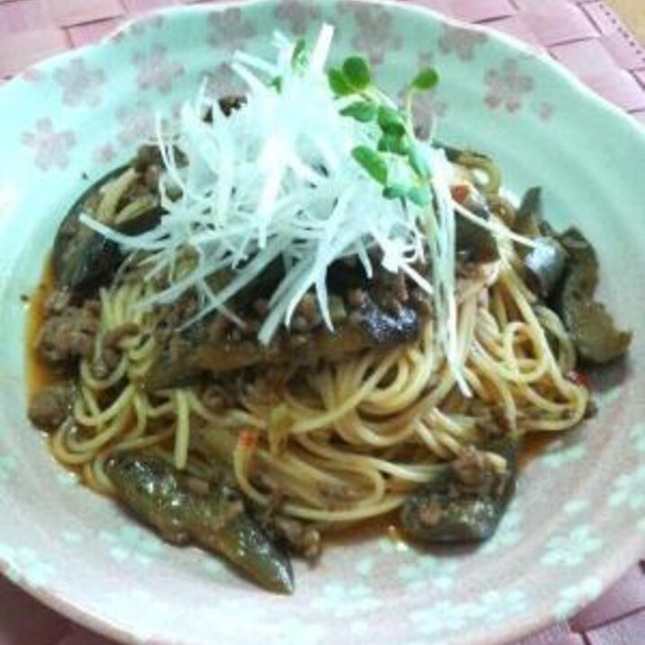 挽き肉となすの麻婆風パスタ